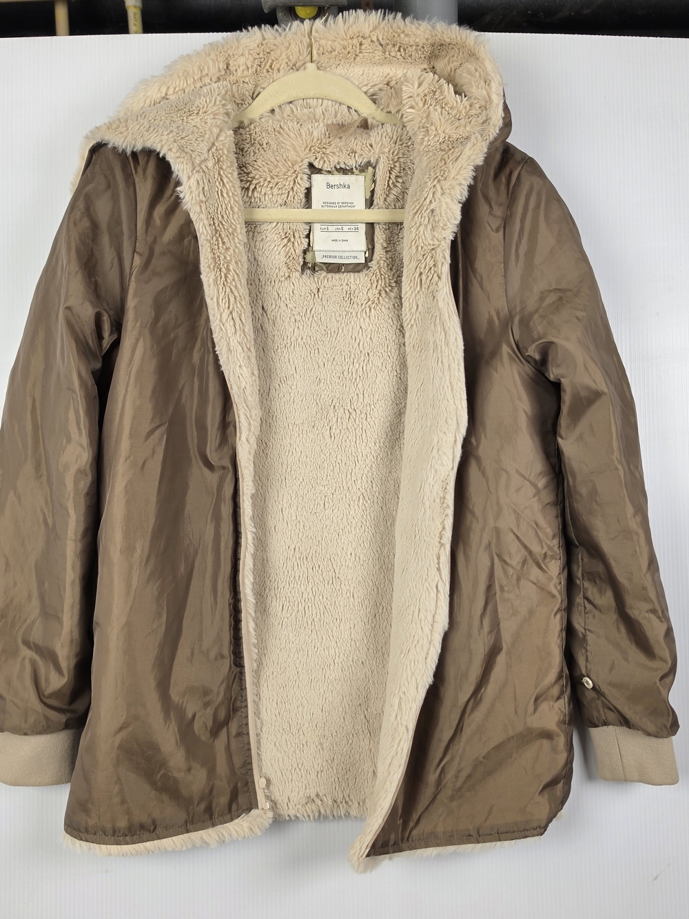 Bershka Brown Parka Lining with Cream Faux Fur